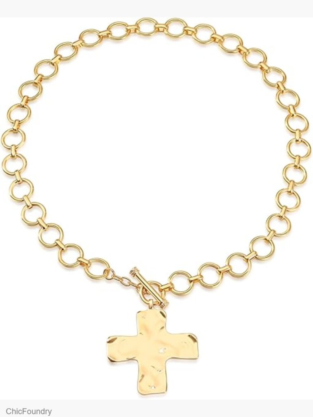 Chunky Statement Cross Pendant Necklace Thick Chain Vintage Layered Jewelry